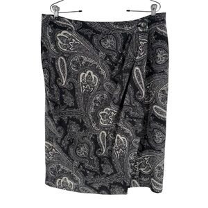 Talbots Wrap Skirt Womens Size 14 Charcoal Gray Wool Flowy Lined Paisley
